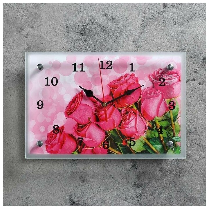 Часы настенные, серия: Цветы, "Розовые розы", 20х30 см