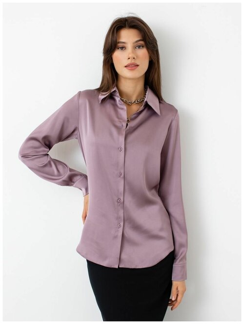 Рубашка  VIAVILLE, классический стиль, полуприлегающий силуэт, длинный рукав, однотонная, размер 44, фиолетовый