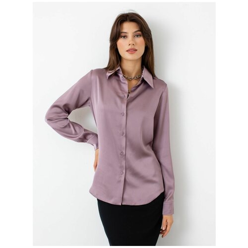 Рубашка  VIAVILLE, классический стиль, полуприлегающий силуэт, длинный рукав, однотонная, размер 44, фиолетовый