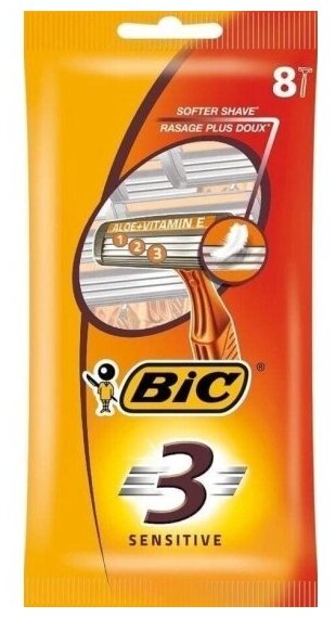 Одноразовая бритва Bic 3 Sensitive, 3 лезвия, для чувств. кожи, 8 шт