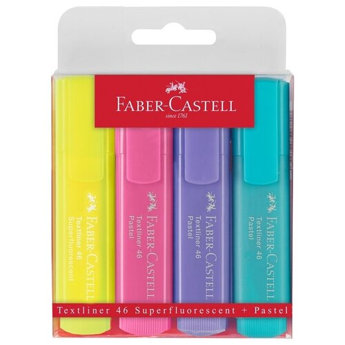 FABER-CASTELL Набор текстовыделителей Faber-Castell 46 Superfluorescent + Pastel 4 цвета, 1- 5 мм