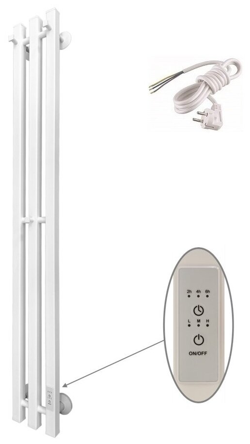 Полотенцесушитель электрический Маргроид Inaro профильный 120х12 R, с крючками, белый матовый