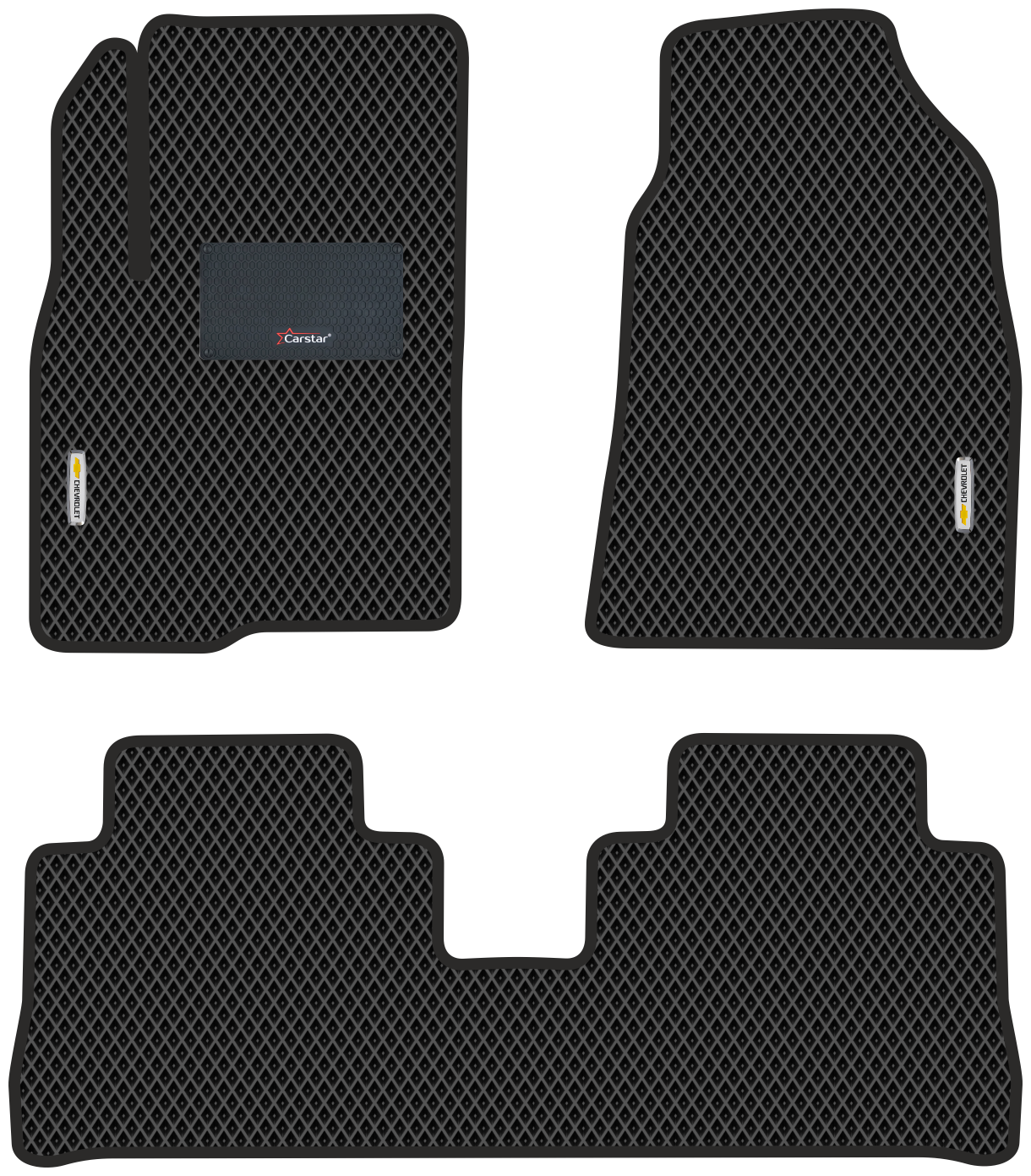 Автомобильные коврики EVA для Chevrolet Captiva дорест. (2006-2011) с каучук. подпятником 2 эмблемами Chevrolet чёрные с чёрным кантом ячейка ромб