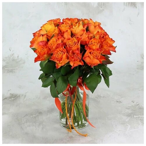 Букет из 29 оранжевых роз с лентой 40 см Д