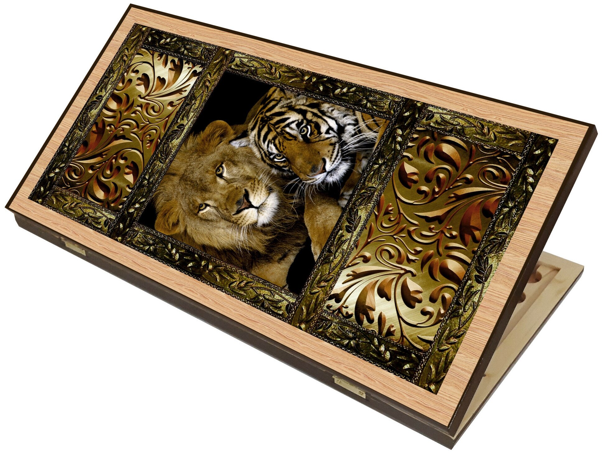 Нарды "Лев и тигр", деревянная доска 60 х 60 см, с полем для игры в шашки 9892227