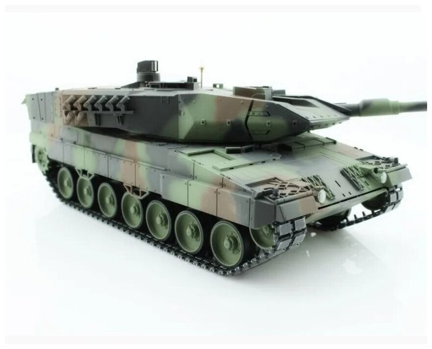 Танк на радиоуправлении Taigen 1/16 Leopard 2 A6, звуковые, световые и дымовые эффекты, на пульте управления, стреляет пульками, зелёный