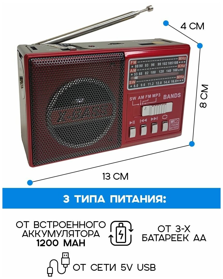 Радиоприемник цифровой Waxiba XB-324URT USB/MP3, красный