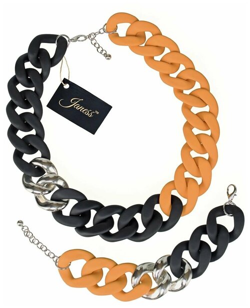 Комплект бижутерии Janess: цепь, браслет, кристалл, размер колье/цепочки 56 см., оранжевый