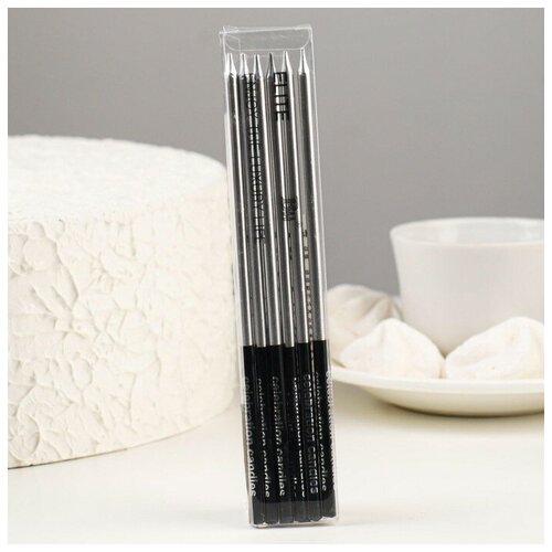 Свечи в торт Праздник 6 шт 145 см серебро с чёрным 310₽