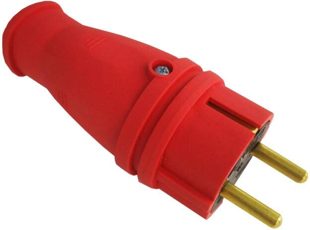 Вилка прямая каучуковая ВЭП свет 200-250В 2P+E 16А IP44 красный