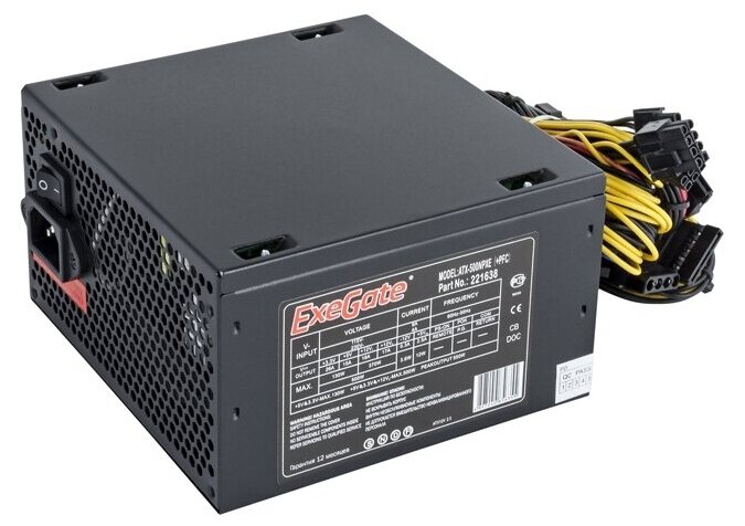 Exegate EX221638RUS Блок питания 500W ATX-500NPXE(+PFC), black, 12cm fan, 24+4pin, 6pin PCI-E, 3*SAT