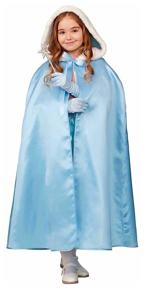 Карнавальный Плащ Принцессы - Голубой Сатин, рост 128-140 см, Батик 22-50-134-68