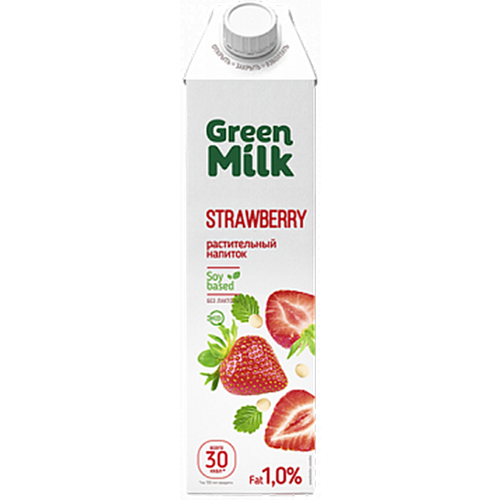 Соевый напиток Green Milk Strawberry 1%, 1 л