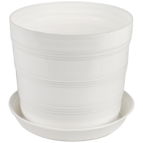Кашпо ПластоС Классик с поддоном, 1.2л, 14x11 см, 14x14x11 см, белый