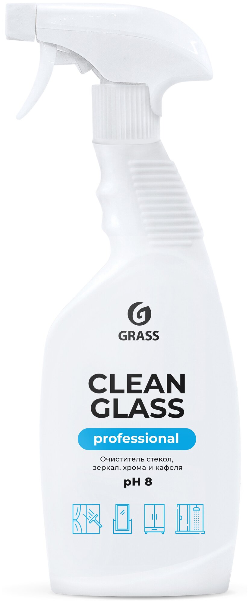 Очиститель стекол и зеркал Grass "Clean Glass" Professional (флакон 600 мл)