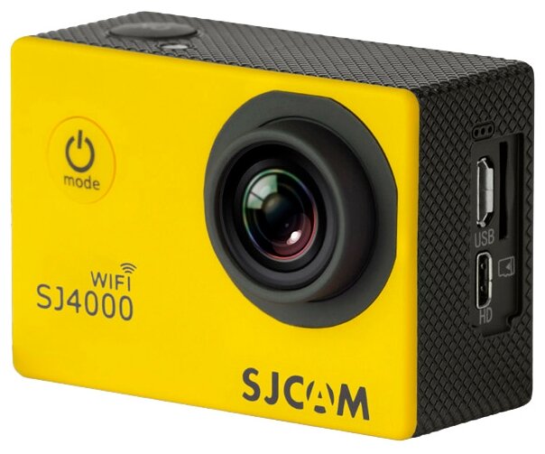 Экшн камера SJCAM SJ4000 WiFi, Желтый с креплением, цифровым стабилизатором / Водонепроницаемая Экшен камераUltra HD 4K на шлем, голову, грудь