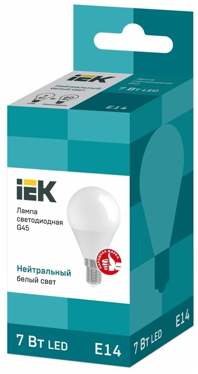 IEK Лампа светодиодная ECO G45 шар 7Вт 230В 4000К E14 - фотография № 3