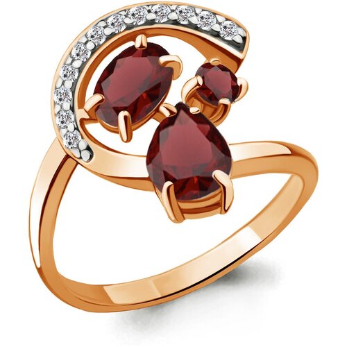 фото Кольцо diamant online, серебро, 925 проба, золочение, гранат, фианит, размер 19, красный