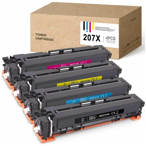 Картридж 207X (W2210X, W2211X, W2212X, W2213X) Без чипа, комплект 4шт, увеличенного объема, совместимые