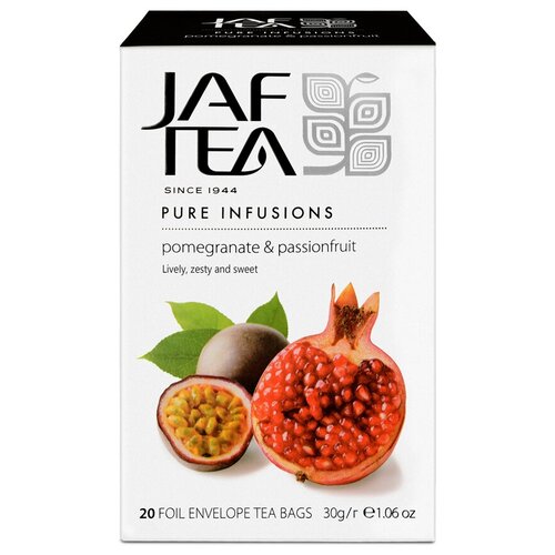 Чай без кофеина JAF TEA Pomegranate & Passionfruit 20 пакетиков в конвертиках гранат и маракуйя, напиток без кофеина