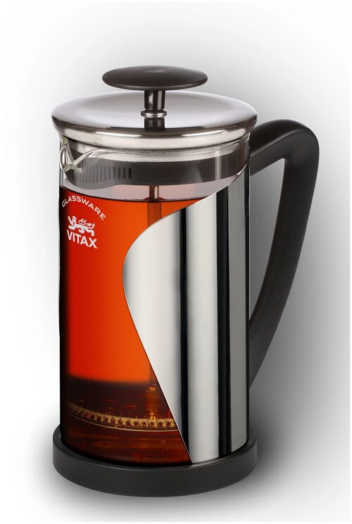 Френч-пресс Vitax Times VX-3023 для заваривания чая и приготовления напитков из молотого кофе, 350 мл металл/черный 16.5 см 0.35 л