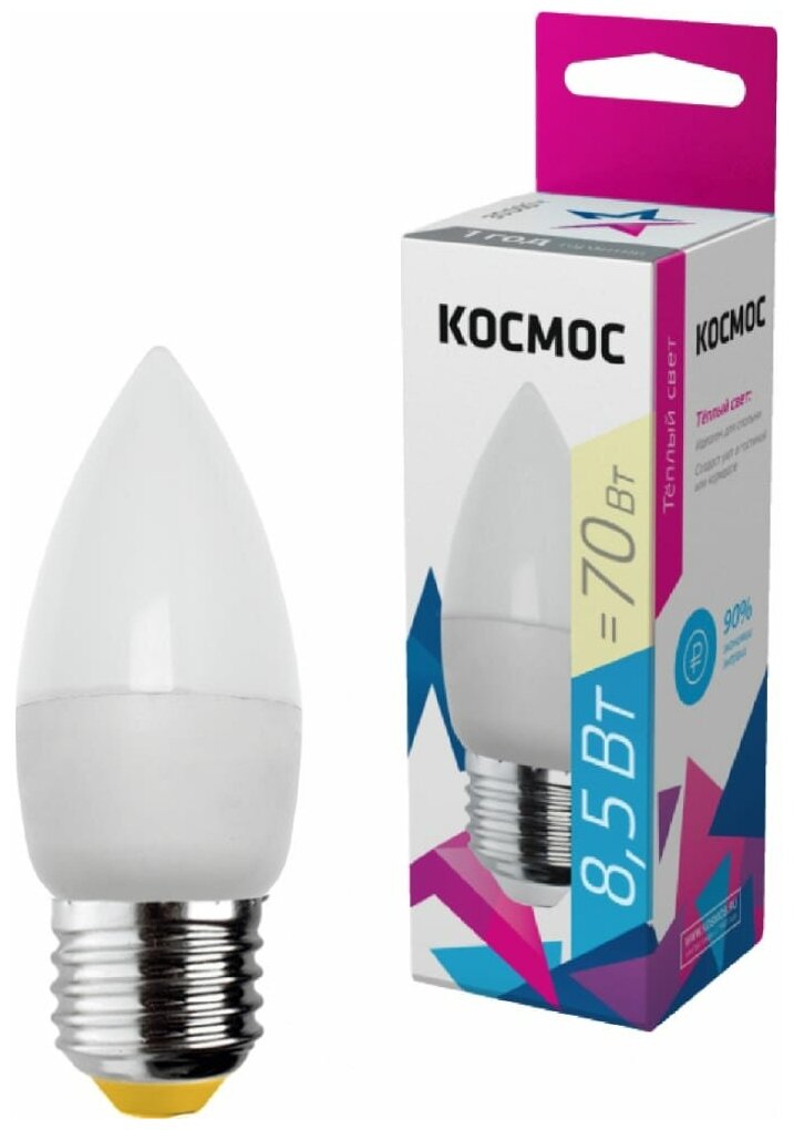 Космос свеча E27 8,5W (8W) (720lm) 3000K 2K матов. 99x37 LkecLED8.5wCNE2730