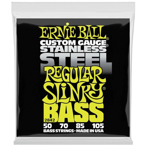 Stainless Steel Regular Slinky Комплект струн для бас-гитары, 50-105, сталь, Ernie Ball