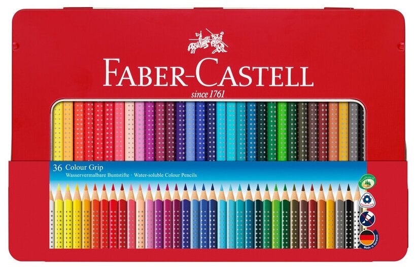 Карандаши цветные Faber-Castell «Grip», 36цв, трехгран, заточен, метал. упак.