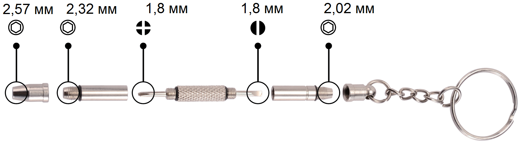 Многофункциональный набор из 5-и инструментов для мелкого ремонта OptiTech брелок-отвёртка
