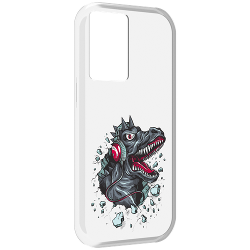 Чехол MyPads Нарисованный динозавр в наушниках для OnePlus Nord N20 SE задняя-панель-накладка-бампер