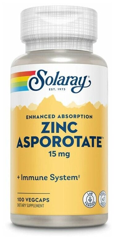 Solaray Zinc Asporotate 15 мг 100 капсул
