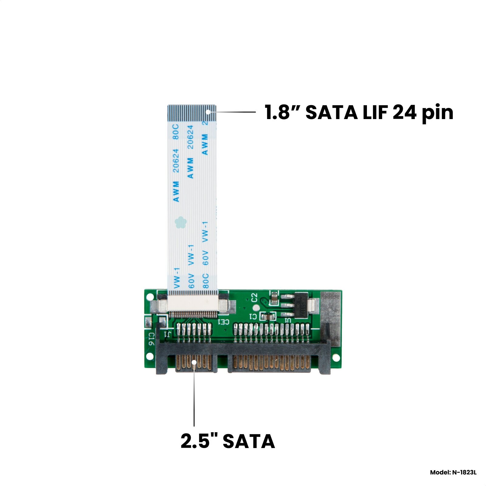 Адаптер-переходник для HDD/SSD 1.8" SATA LIF 24 pin MacBook Air 13" A1304 Late 2008 в разъем 2.5" SATA, NFHK N-1823L