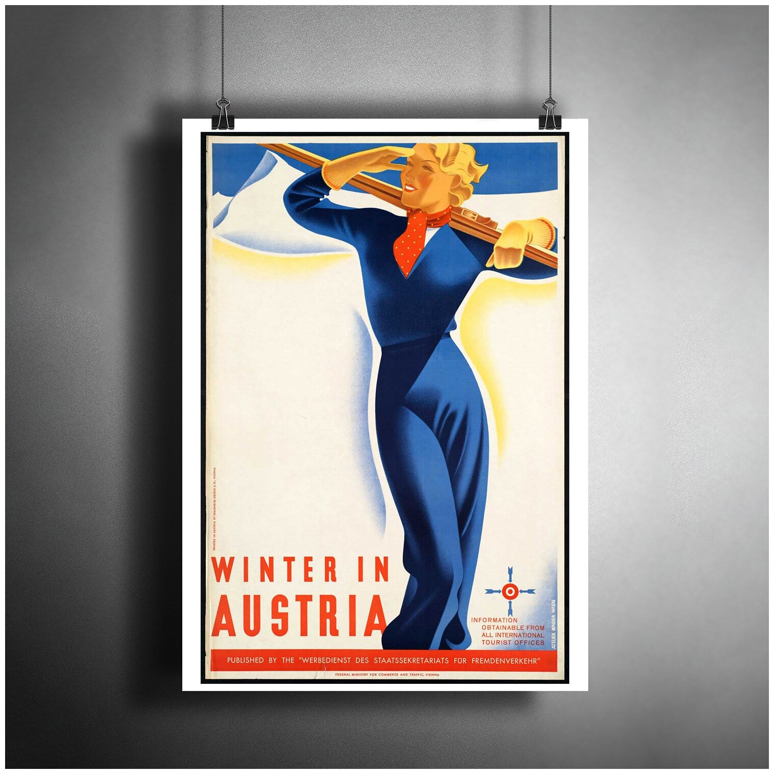 Постер плакат для интерьера "Винтажный постер: Горнолыжный курорт Майрхофен в Австрии"/ Декор дома, офиса, комнаты A3 (297 x 420 мм)