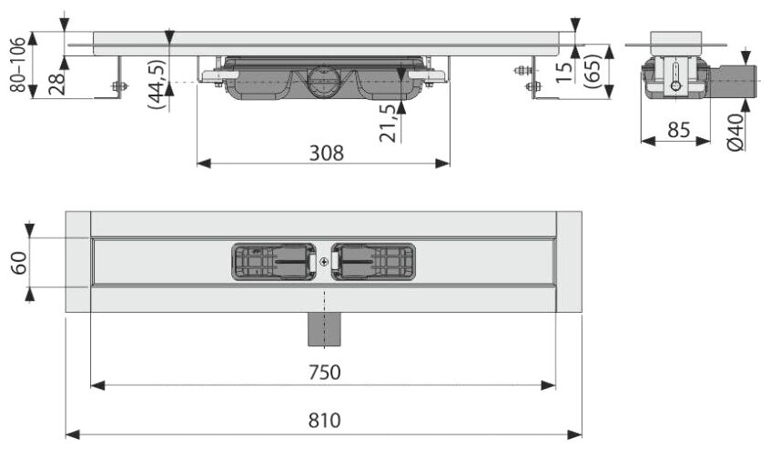 Душевой лоток AlcaPlast APZ106-750 без решетки