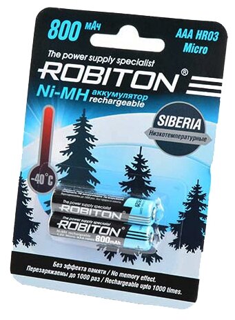 Robiton Аккумулятор Robiton Ni-MH AAA 800mAh SIBERIA низкотемпературные BL2, 2шт (800MHAAA-2)