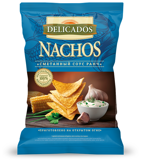 Чипсы кукурузные Delicados Nachos Сметанный соус ранч 150г