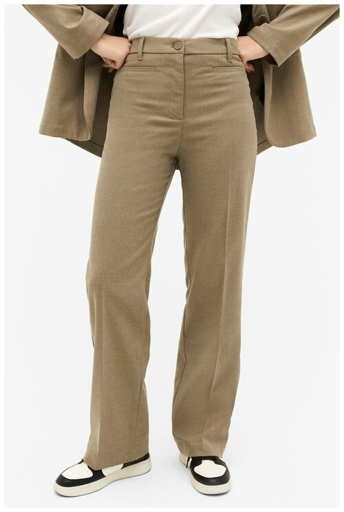 Элегантные брюки с завышенной талией - светло-коричневый - 38