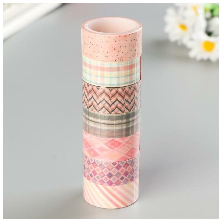 Клейкие WASHI-ленты для декора оттенки розового, 15 мм х 3 м рисовая бумага
