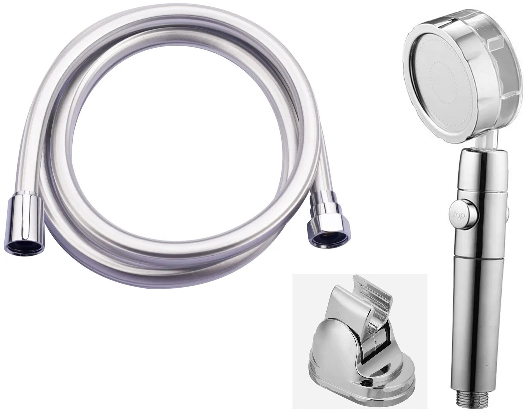 фото Набор для душа шланг силикон, турболейка и держатель поворотный