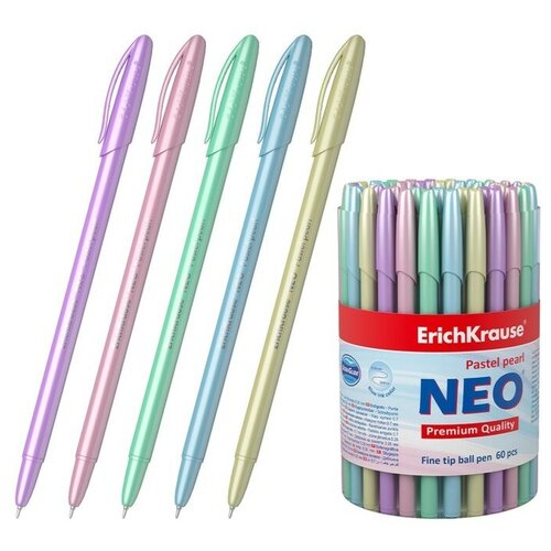 Ручка шариковая ErichKrause Neo Pastel Pearl, перламутровый корпус, игольчатый узел 0.7 мм, чернила синие, длина письма 1000 метров, цена указана 1 шт
