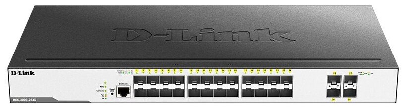 Коммутатор D-Link DGS-3000-28XS/B1A Управляемый коммутатор 2 уровня с 24 портами 1000Base-X SFP и 4 портами 10G
