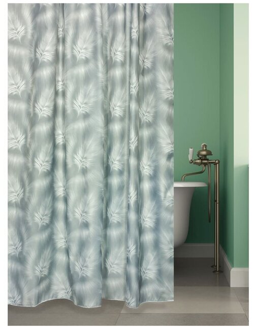 Комплект штора для ванной и кольца BATH PLUS 180x180 FLOATING FEATHER, зеленый