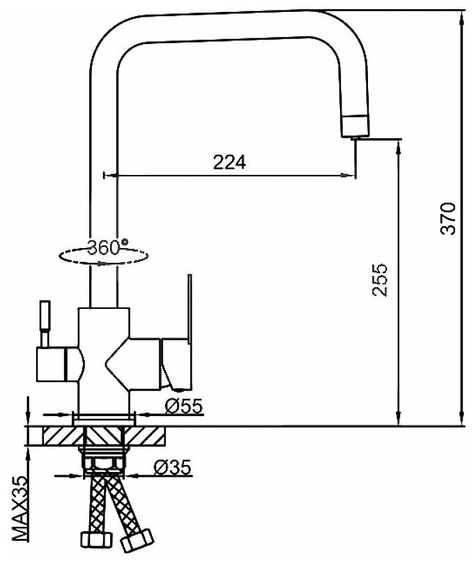 Смеситель для кухни со встроенным фильтром (краном) под питьевую воду Frap H802-6 F43801-6 с аэратором черный - фотография № 5