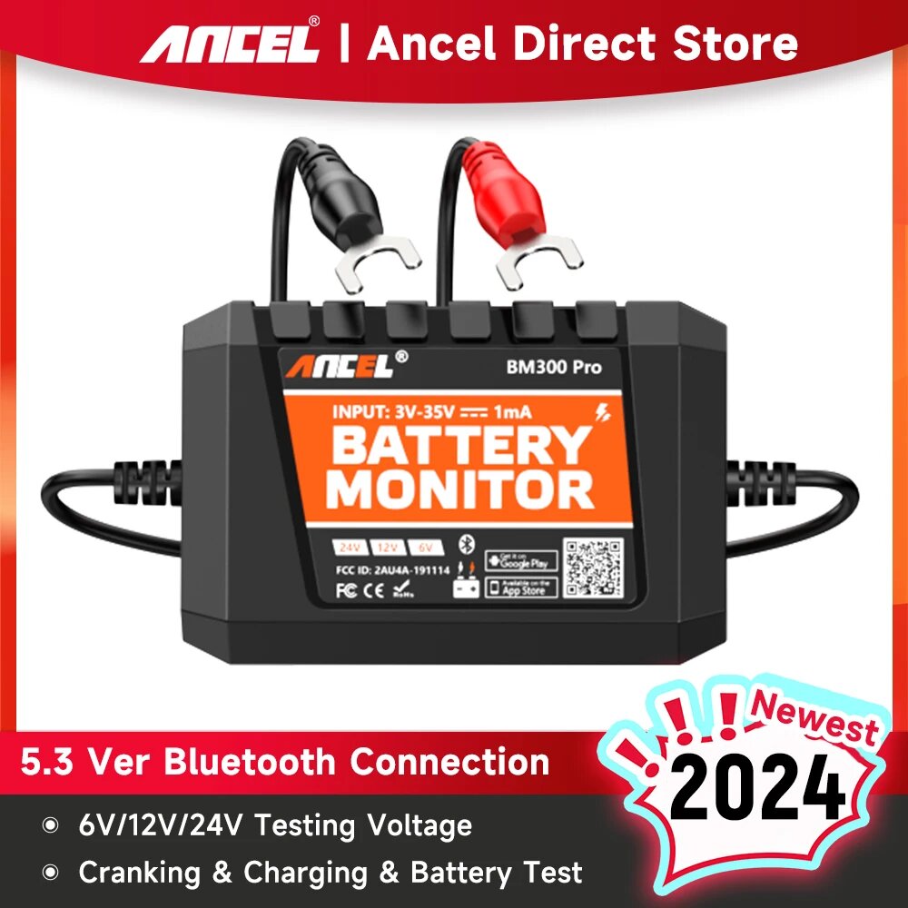 ANCEL BM300 Pro Тестер аккумуляторов 6 В 12 В 24 В Монитор аккумуляторов - Bluetooth для автомобиля SOH SOC Анализатор здоровья аккумуляторов PK BM200 PRO, ANCEL BM300 PRO
