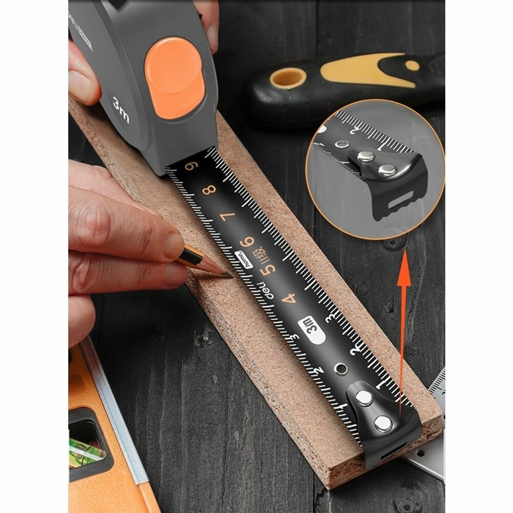 Рулетка измерительная Deli Home Series Gray HT8316C. Корпус - высококачественный софттач пластик. Противоскользящая резиновая вставка, 3 м х 16мм, серый — фото 1