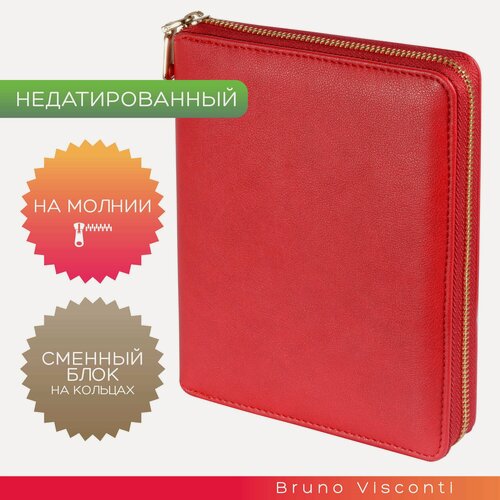 Изображение товара Ежедневник недатированный Bruno Visconti "RIVIERA. CLASSIC" на кольцах, на молнии, красный А5 арт.3-600/01