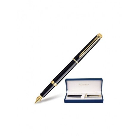 ручка перьевая Waterman "Hemisphere Mars Black GT", 0,5 мм, синяя, корпус чёрный/золото - фото №1