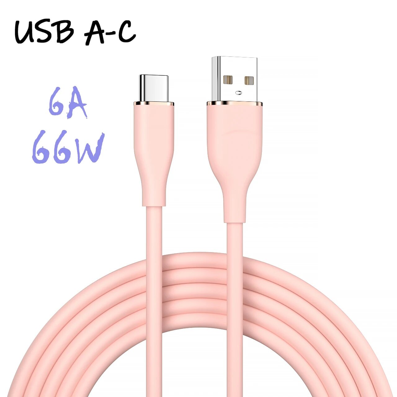 UGOURD Жидкий кремниевый кабель USB-типа C-C для быстрой зарядки 66 Вт USB-C PD 60 Вт 45 Вт 27 Вт для Huawei SCP Xiaomi iPhone 15 16 Pro Max USB-C 66W-6A Pink 1 м