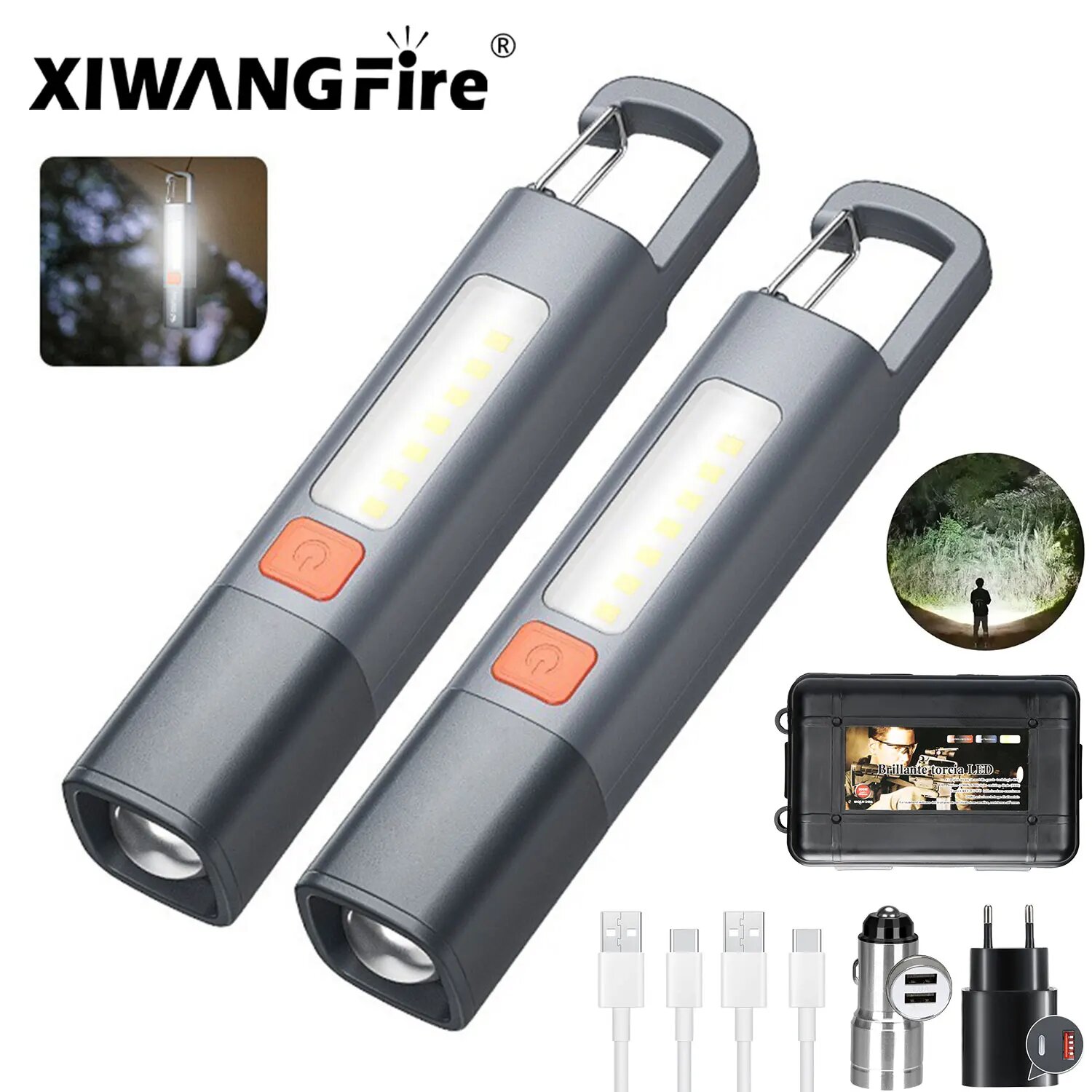 Портативный фонарик XIWANGFIRE XPE COB с крючком, 1PC, Серый — фото 1