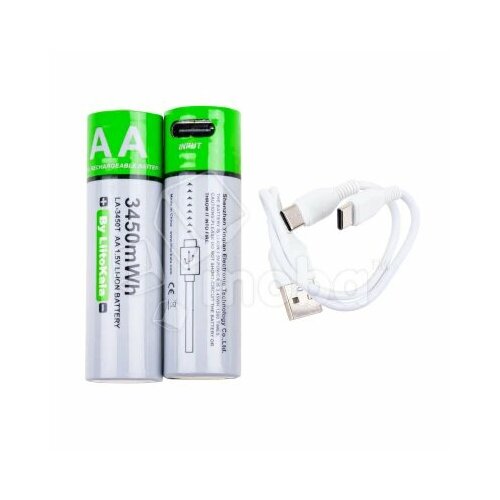 Аккумуляторные батарейки "AA" LiitoKala 2300 mAh (2 шт. в кейсе , перезаряжаемые от Type-C)
